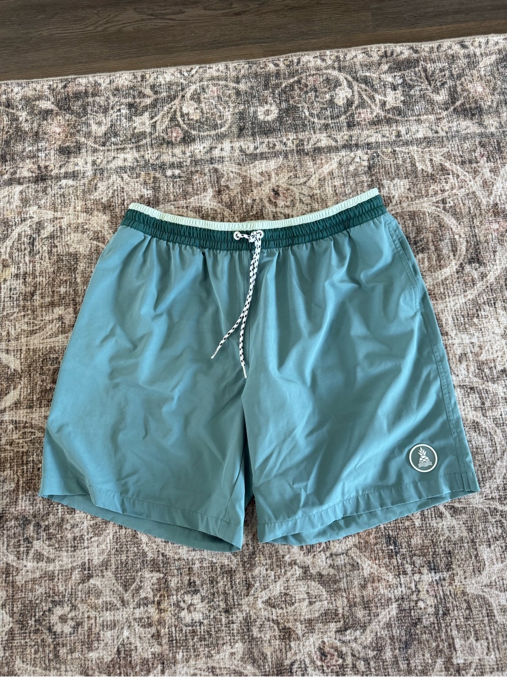 chubbies Teal Swim Trunks with Dark Teal Waistband (liner has been removed)